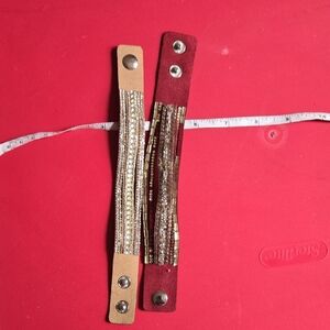 QVC Gold-Accented Beige and Burgundy Multi-Row Snap Bracelets